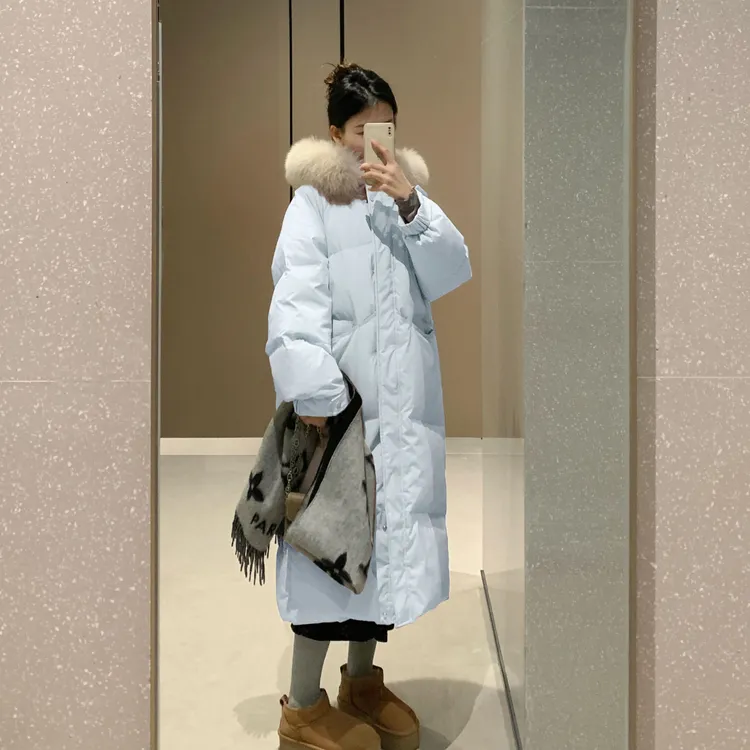 棉服女款2025新款冬季中长款过膝大毛领宽松超好看冬装厚棉衣外套