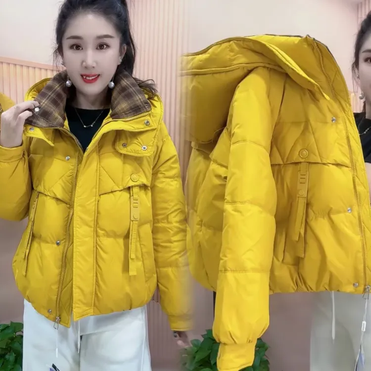 2025冬新款短款格领连帽防寒羽绒服时尚洋气鸭绒外套过冬百搭ins