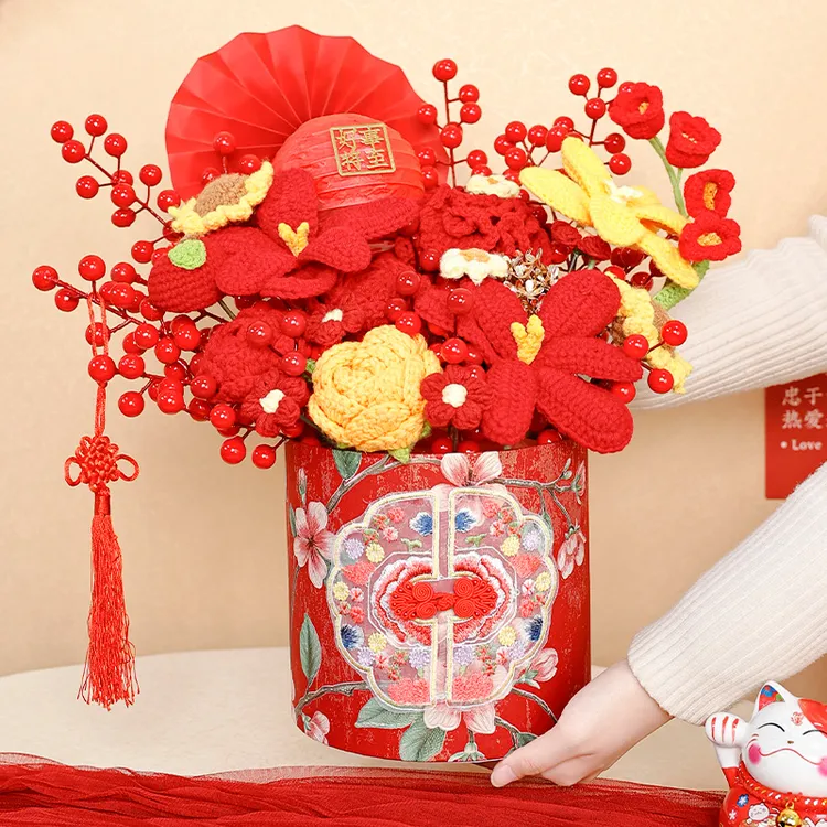 过新年客厅装饰向日葵毛线花束福桶乔迁之喜礼物入户客厅桌面摆件