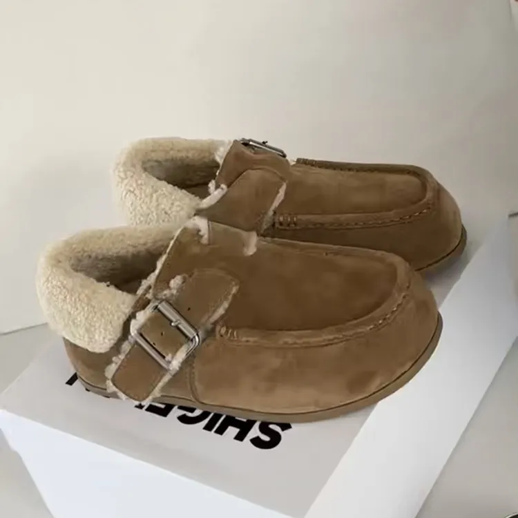 诗歌兰厚底增高勃肯鞋女2025冬新款加绒加厚皮毛一体雪地靴52002