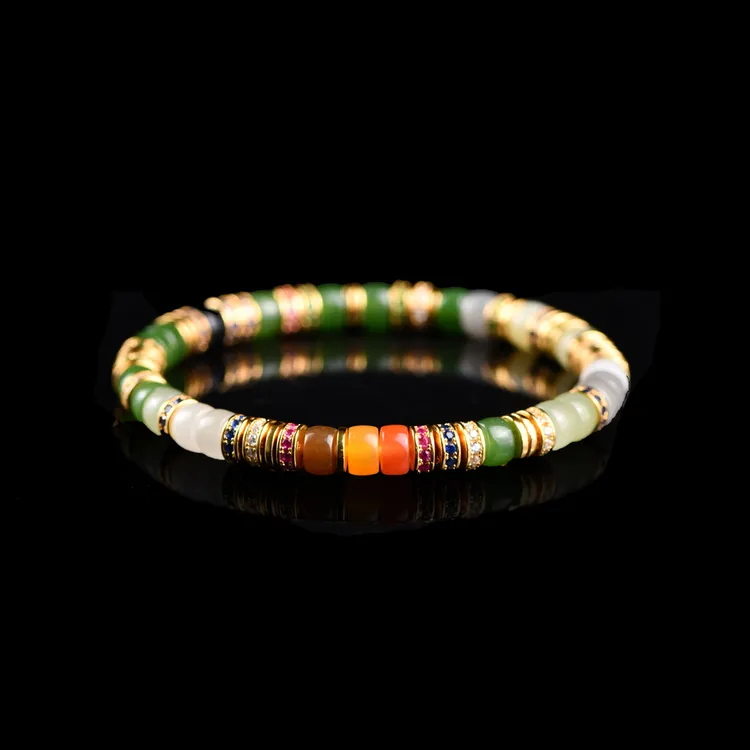 戊申堂【金玉满堂】和田玉盘缠彩虹直切手串 送礼 国风珠宝