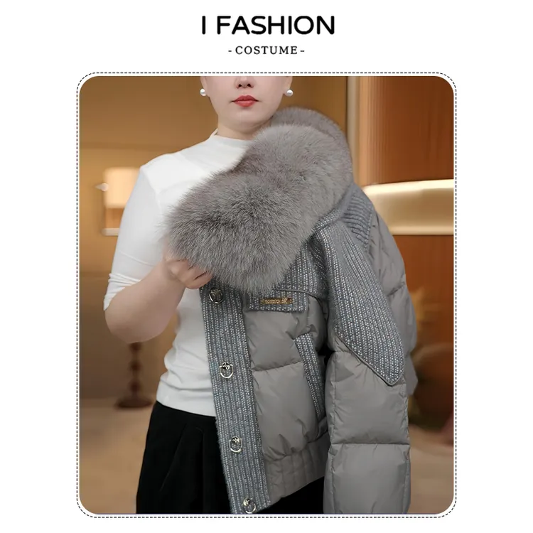  高级感彩格气质大毛领羽绒棉服女2025冬季新款时尚大气保暖棉袄