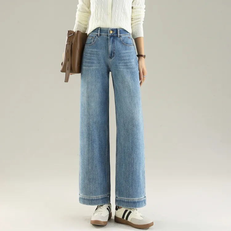 九分牛仔裤女2025新款秋冬复古高腰加绒阔腿女裤超好看窄版直筒裤
