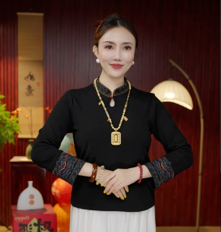 [墨轩] 柒夫人高定新中式刺绣打底衫中国风民族风百搭--韵韵