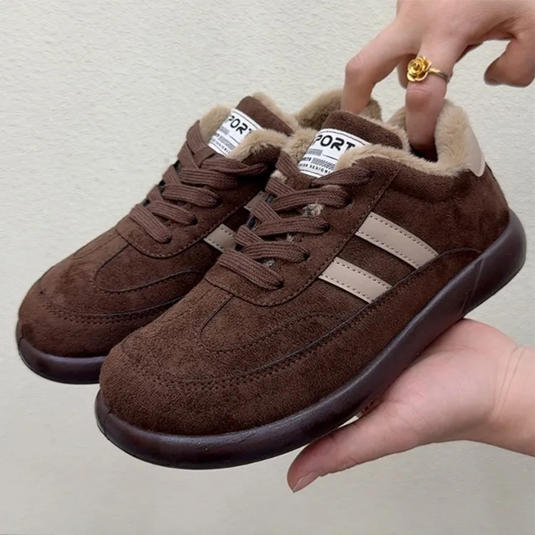 德训鞋女2025冬季新款阿甘鞋加绒加厚板鞋保暖防滑毛毛鞋休闲棉鞋