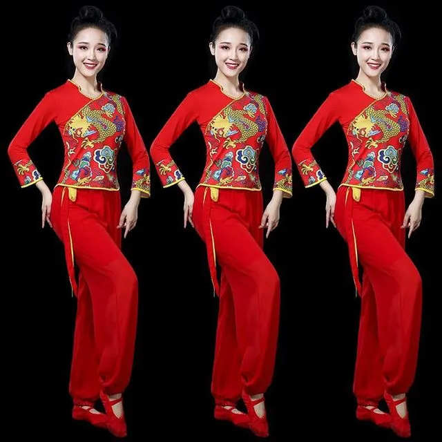 秧歌服女套装扇子舞演出服女中老年夏季广场舞服装腰鼓队打鼓舞服
