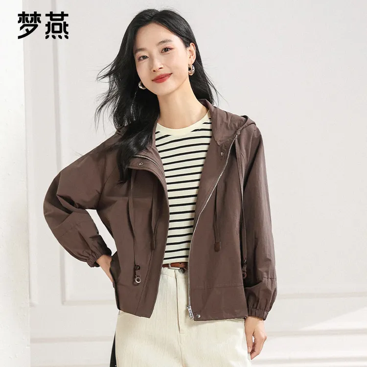 梦燕春秋韩系松弛感抽绳收腰短外套女早秋小个子夹克AA09B5022