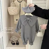 K25Q098春秋季婴幼儿女宝宝针织款纯色海军领长袖连体爬服外出服