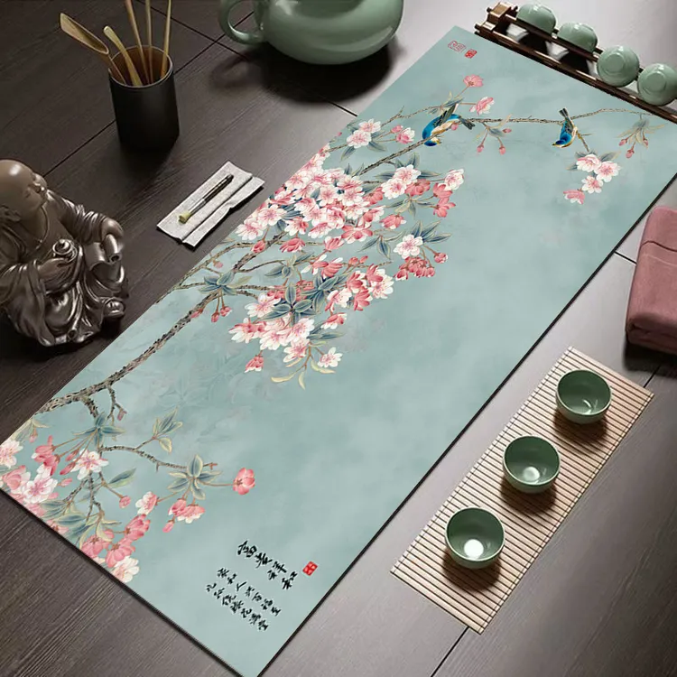 新中式花鸟硅藻泥桌旗茶垫吸水垫防烫简约茶席家用高档防滑桌垫子