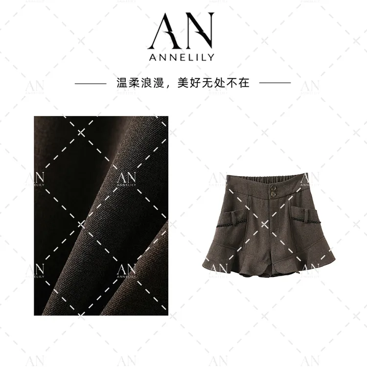 ANNELILY安琪琪【小葵】秋装新款轻奢定制百搭重工短裤AK2508043
