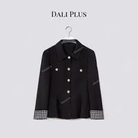 DALI PLUS“格纹袖外套” 单排扣收腰伞摆气质长袖外套-D5SS7234