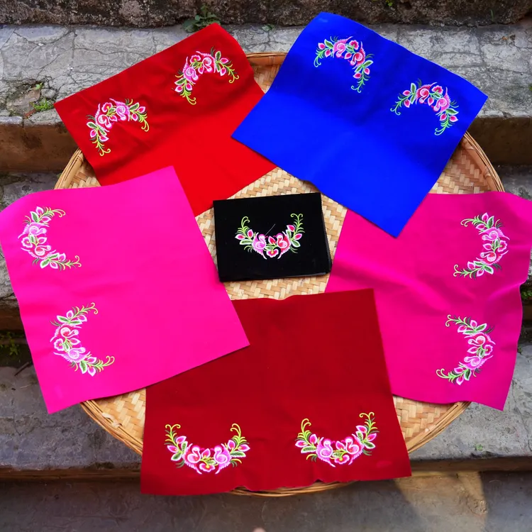 平绒鞋面布料刺绣中国绣花喜鹊弹梅5个颜色可选国风