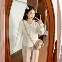 LT STUDIO辣条大码女装 肌理感蝴蝶结系带显瘦针织内搭上衣