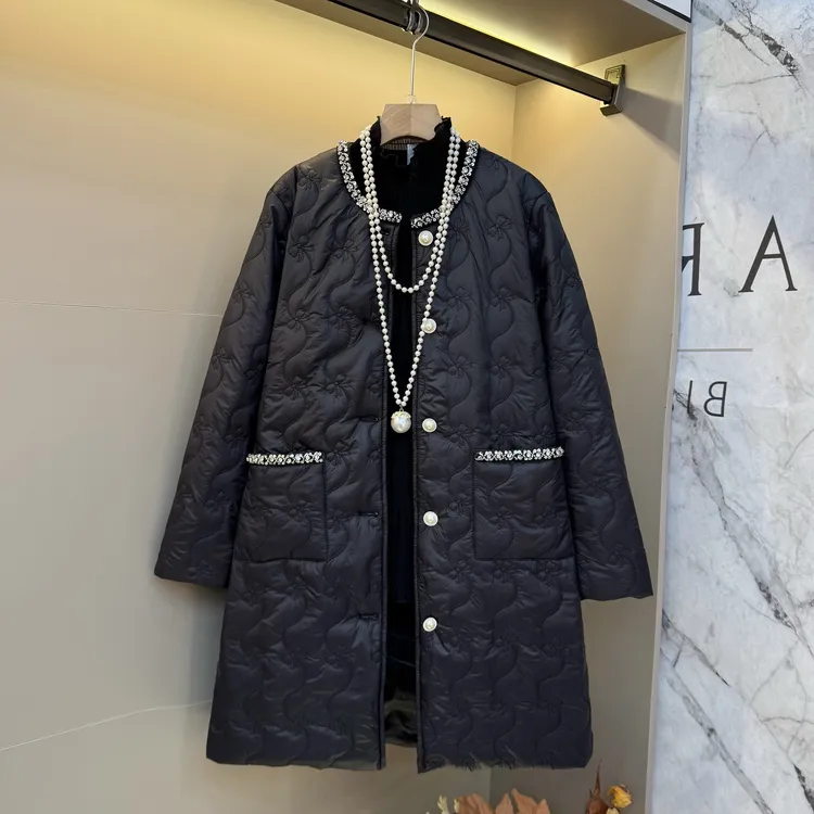 2025大码女装简约胖mm洋气小香风加厚保暖宽松显瘦中长款外套7269