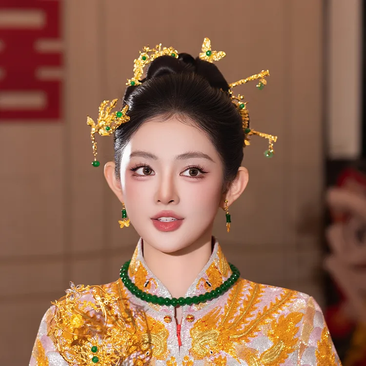 合金婚庆饰品 新娘秀禾服中式金色蝴蝶精致婚礼龙凤褂头饰MT0159