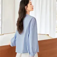 高级感蓝色衬衫女长袖2025新款简约休闲上衣棉衬衣1622(C5-15)