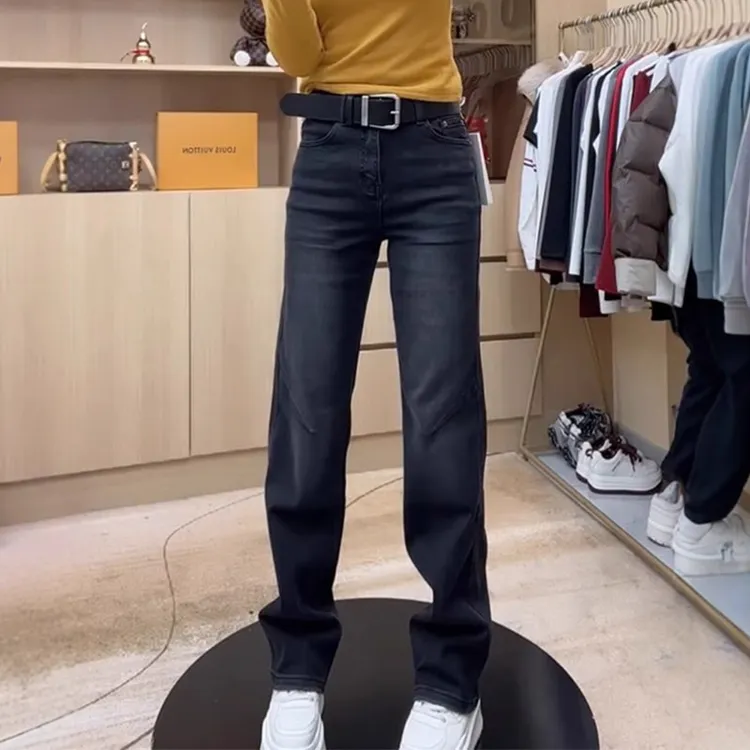 2026春季新款复古直筒牛仔裤女大码宽松高腰显瘦遮肉窄版阔腿裤子