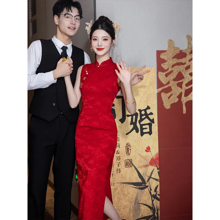 旗袍敬酒服新中式结婚便装订婚礼服2025新款酒红色女回门新娘修身