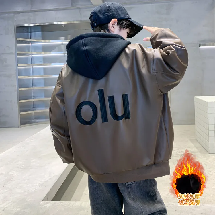 儿童装男童冬装皮衣夹克外套2025新款大童秋冬款加绒加厚冬季棉服