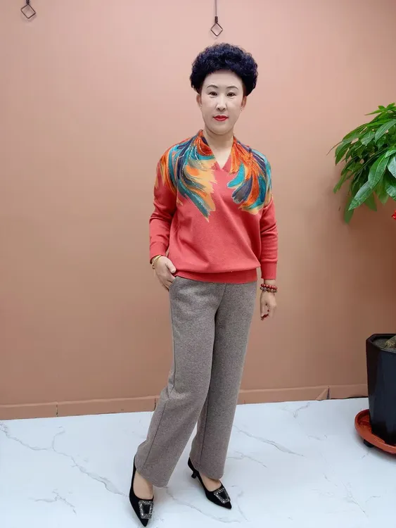 38215冬季加厚欧绒棉羊毛直筒休闲裤洋气百搭女士外穿时尚保暖