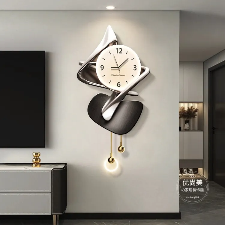 现代简约装饰画轻奢客厅电视背景墙挂画高档抽象壁灯挂件时钟