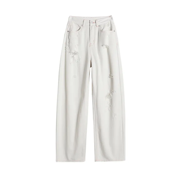 SMBATH(马吉拉灰）2025年春夏装破洞阔腿牛仔裤女宽松显瘦香蕉裤子