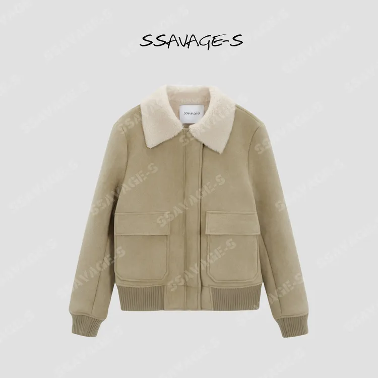 SSAVAGE“雾冬信使”立裁麂皮绒加厚羊羔绒内里廓形夹克外套SS90868