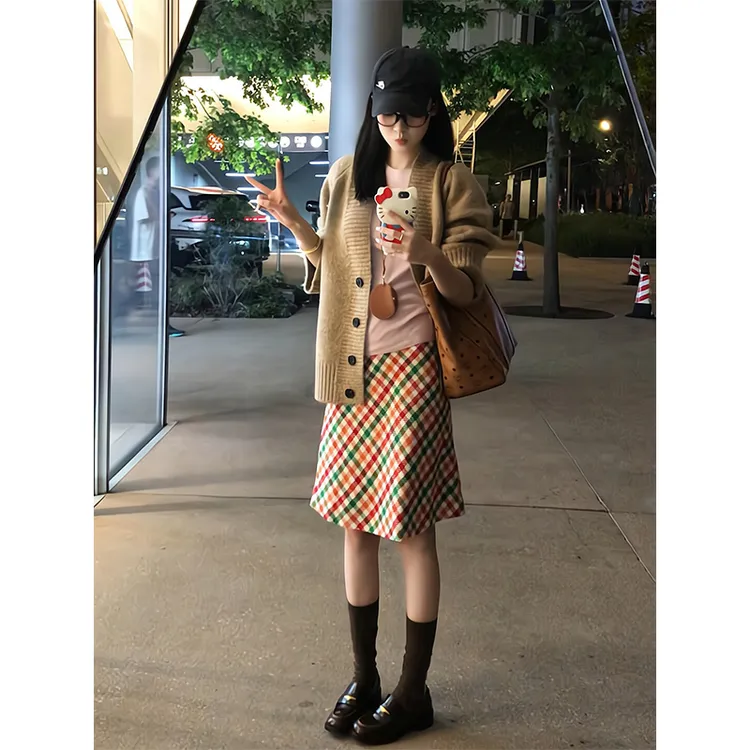 2025新款女士早秋季慵懒风宽松高级感针织开衫外套上衣高腰半身裙
