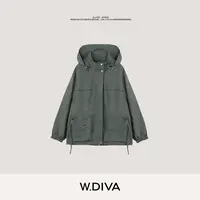 W.Diva【千山集】城市机能风工装双口袋复古连帽高领风衣53C142932