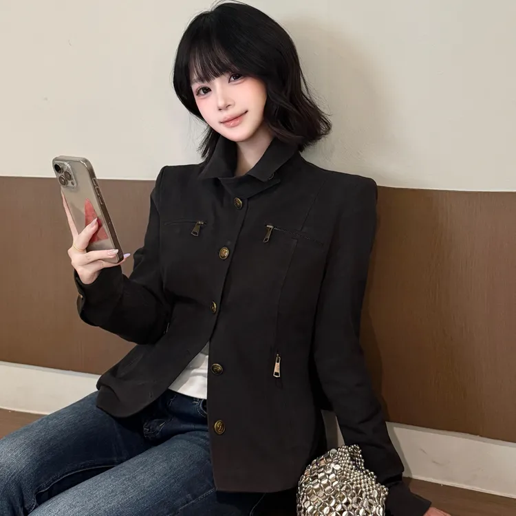 正确版 AD壹立领修身复古夹克知识分子正肩气质外套收腰显瘦上衣