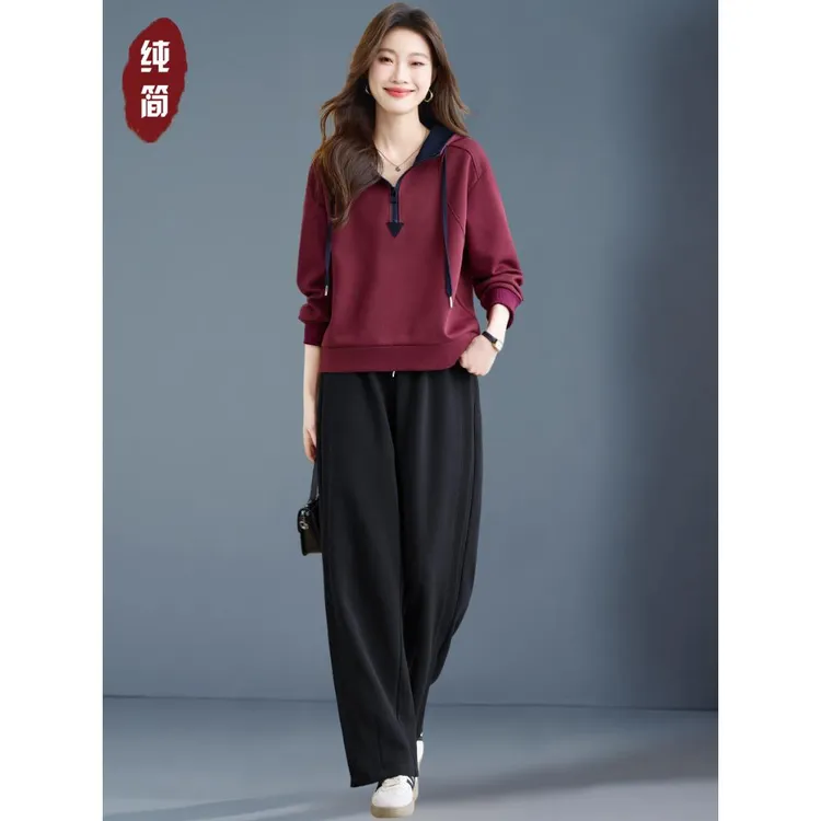 春秋洋气休闲运动套装女2025新款妈妈连帽卫衣开春减龄一整套穿搭