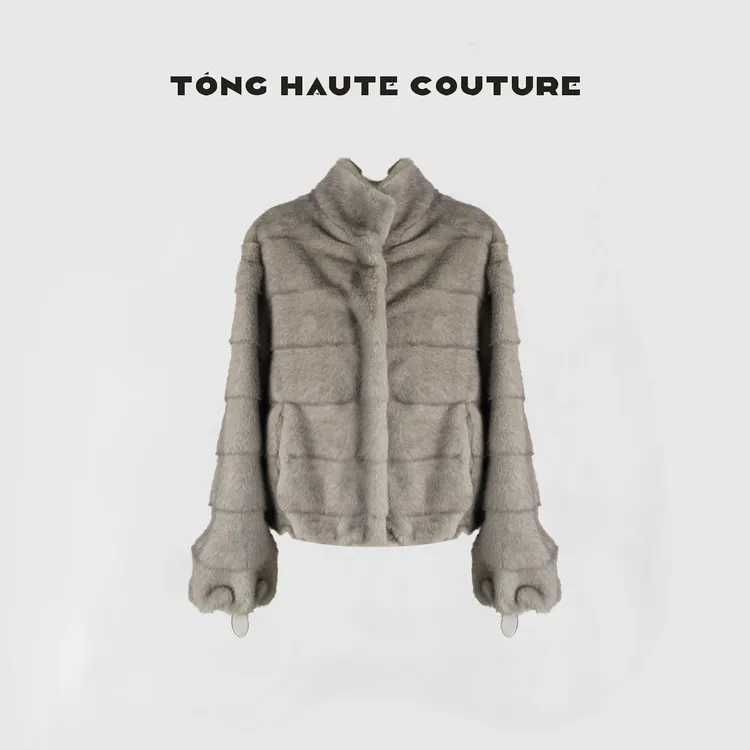 【墨栖】25年新设计师款时尚百搭气质银蓝环保貂外套 YW703