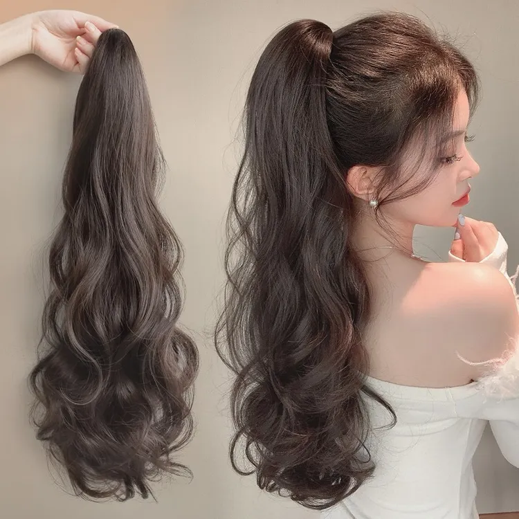 瀑布卷马尾假发抓夹增发量蓬松高颅顶神器大波浪长发马尾仿真发辫