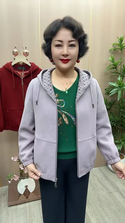 SL#25-18 衣长63 中老年女装 秋季新款纯色休闲百搭外套