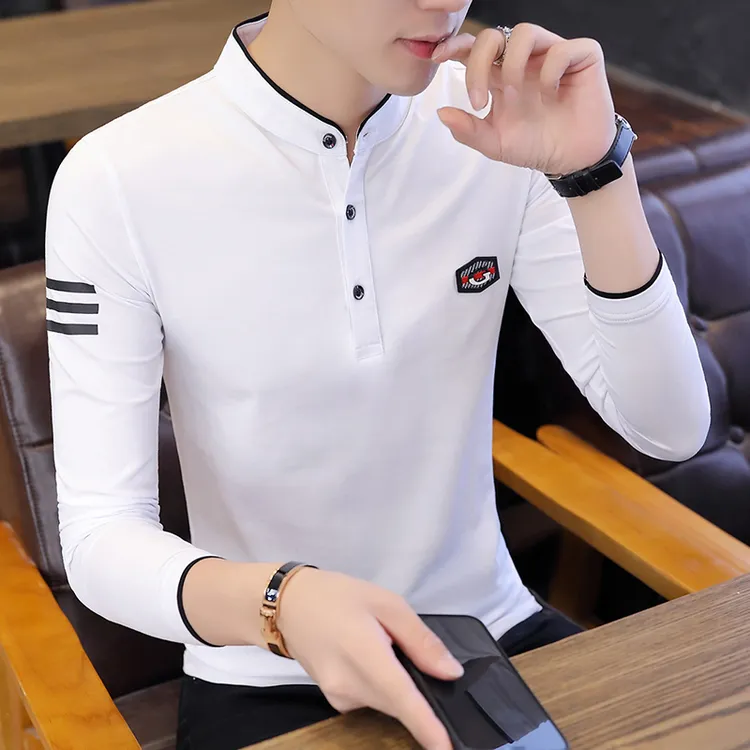 汉动t恤男秋冬季新款休闲立领polo衫时尚帅气上衣长袖抖音双11