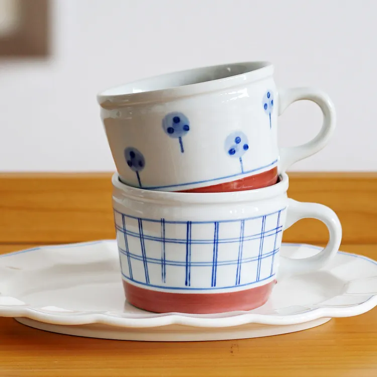 西田木雨 春山小耳杯 清新可爱家用早餐杯釉下彩250ml拉花咖啡杯