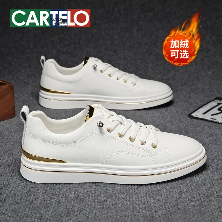 2026冬季加绒保暖一脚蹬休闲百搭潮鞋子软底牛皮拼接小白皮鞋男士商品图