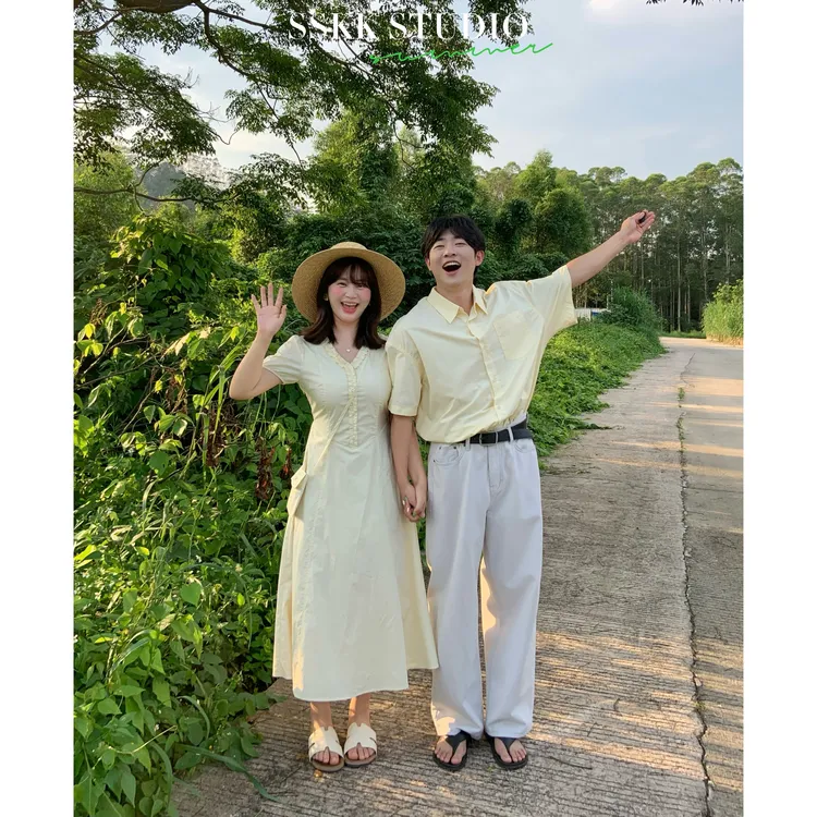 KMZY/KMZY山_山【法式梦露】微胖甜美温柔V领木耳边连衣裙（带包包）