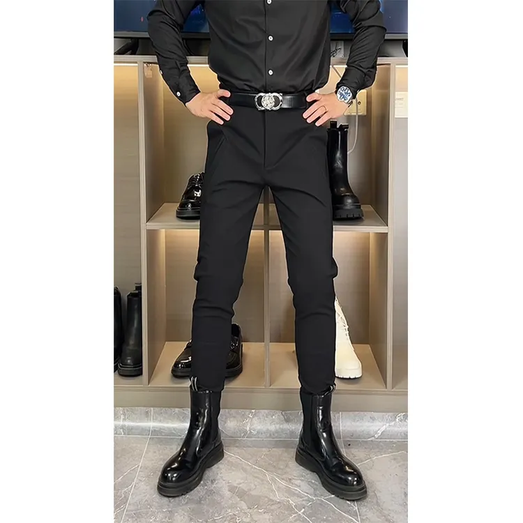 秋冬高端潮流休闲裤男士百搭高级感束脚裤时髦精神马丁靴裤男西裤