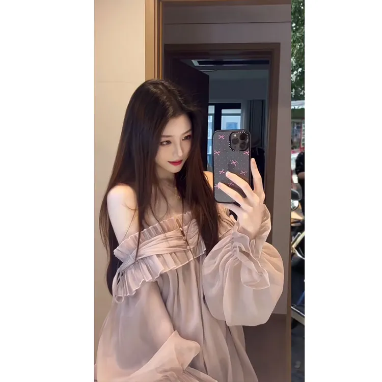 2025新款辣妹收腰显身材小众纯欲风性感一字肩抹胸连衣裙显瘦短裙