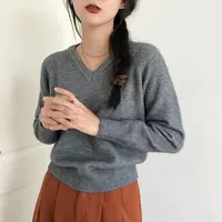 【婷婷专属】韩系纯色V领减龄显瘦针织套头毛衣9022