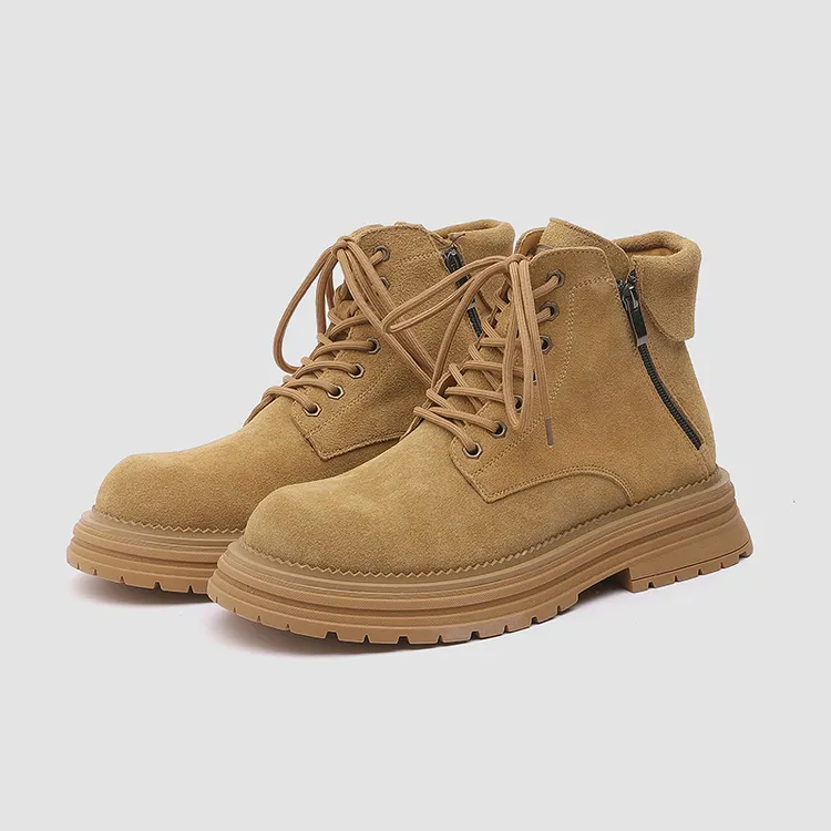 马丁靴男女同款中帮厚底百搭工装靴休闲增高英伦风情侣潮流大黄靴