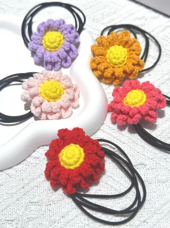 多瓣小雏菊发圈发绳头饰皮筋头绳发饰可爱手工毛线钩织小雏菊发绳