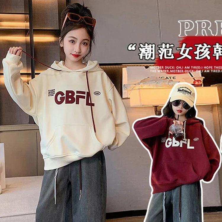 女童加绒加厚卫衣2025新款中大童连帽秋冬上衣韩版保暖长袖打底衫
