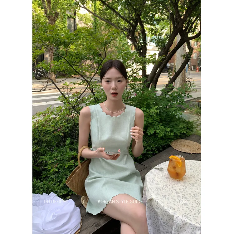 DH OFFICIAL 大花【miu系恋人 dress】千金风波浪边气质收腰连衣裙
