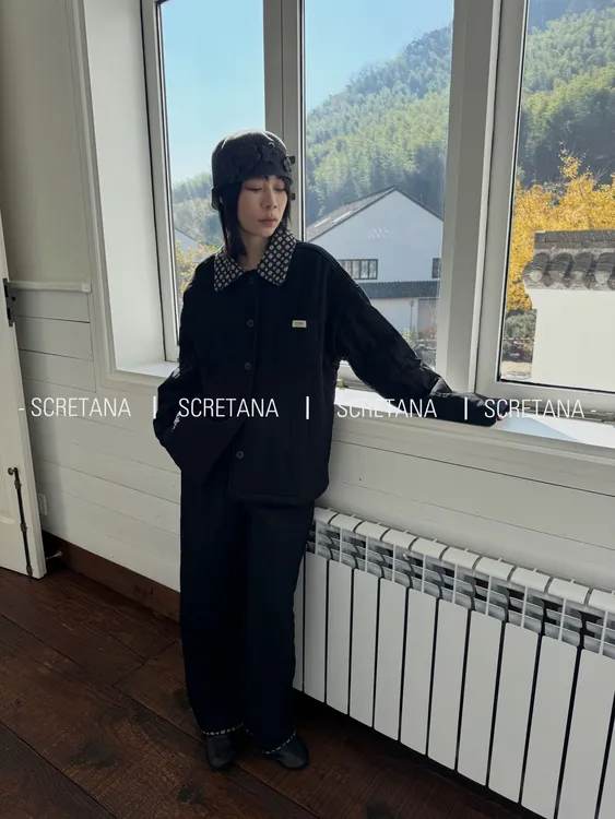SCRETANA/安娜的秘密瑞本冬季厚款日系侘寂风黑色家居服套装