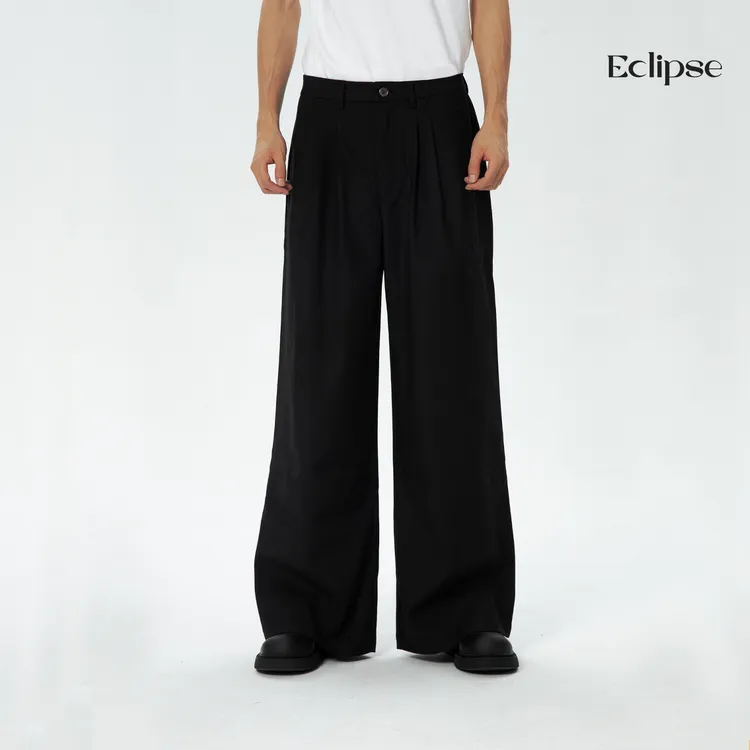 【全店3折 清仓】Eclipse小众宽松直筒立体休闲刺绣西裤长裤黑色