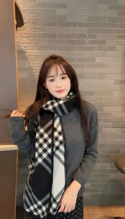 女格子保暖百搭长款复古围巾格纹针织秋冬季新款