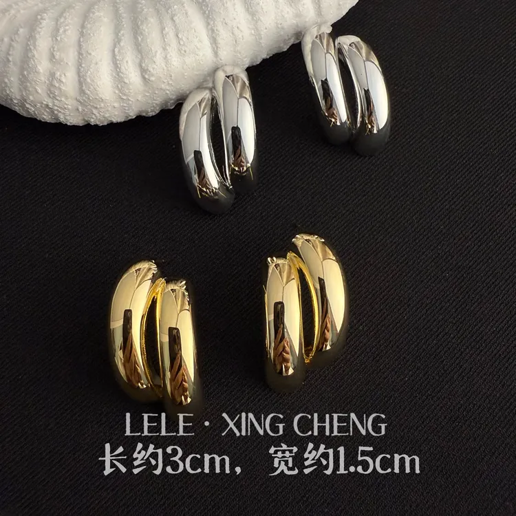 铜合金耳饰 简约个性双桥耳钉