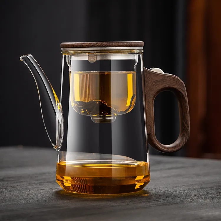 六祥长嘴拨轮磁吸飘逸杯加厚耐高温玻璃泡茶壶办公室家用懒人茶具
